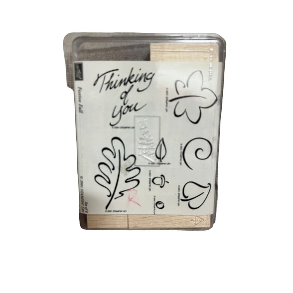 Stampin Up 2001 Festive Fall Thinking of you set of 8 wood mount stamp set